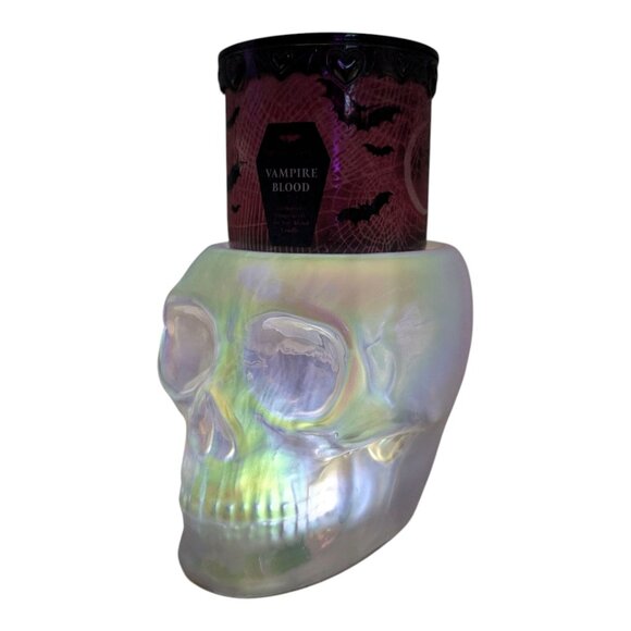 Iridescent Light Up Skull, 3-wick Candle Holder (Skull Only--Candle for Demo) - Picture 4 of 4